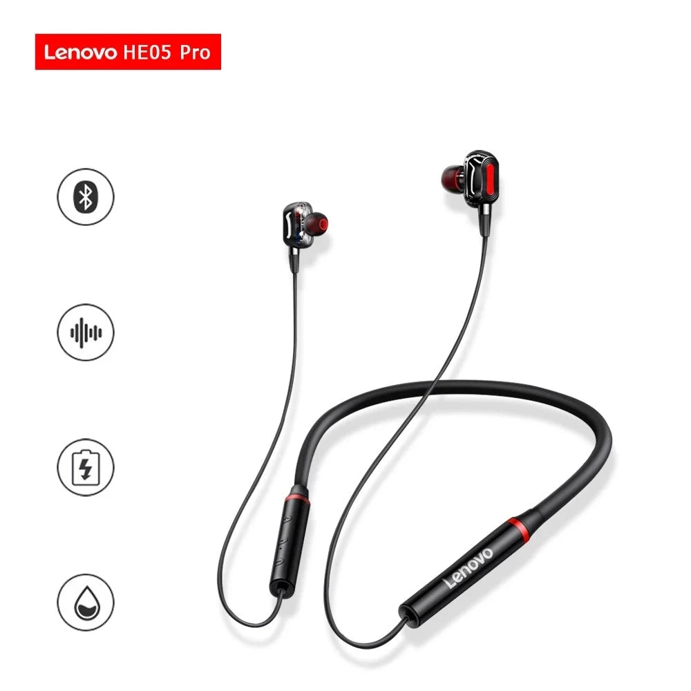 Original Lenovo HE05 Pro TWS Wireless Bluetooth 5.0 Sports Noise Canceling Neckband Earphones, Waterproof, Microphone