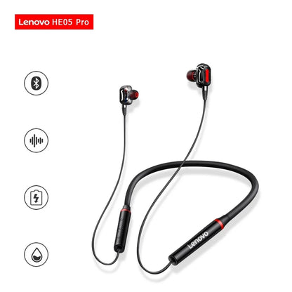 Original Lenovo HE05 Pro TWS Wireless Bluetooth 5.0 Sports Noise Canceling Neckband Earphones, Waterproof, Microphone