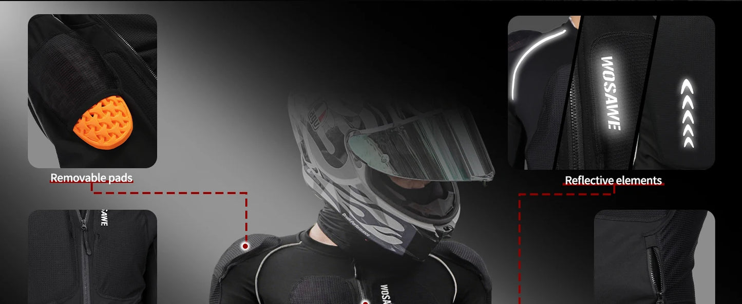 WOSAWE Men's Motorcycle Racing Jacket Off-Road CE Protective Gear Motocross Soft Armor Body Protector Sports Racing Equipment