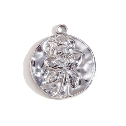 Face Sun Oval Cross Sunflower Relief Long Eyelashes Sparkling Eyes A Rose Round Pendant 316L Stainless Steel Silver Color