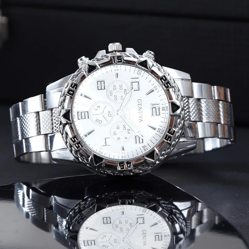 Classic Business Men's Watch Set, Quartz Round Dial Stainless Steel Strap Men's Watches, Ideal Gift Choice