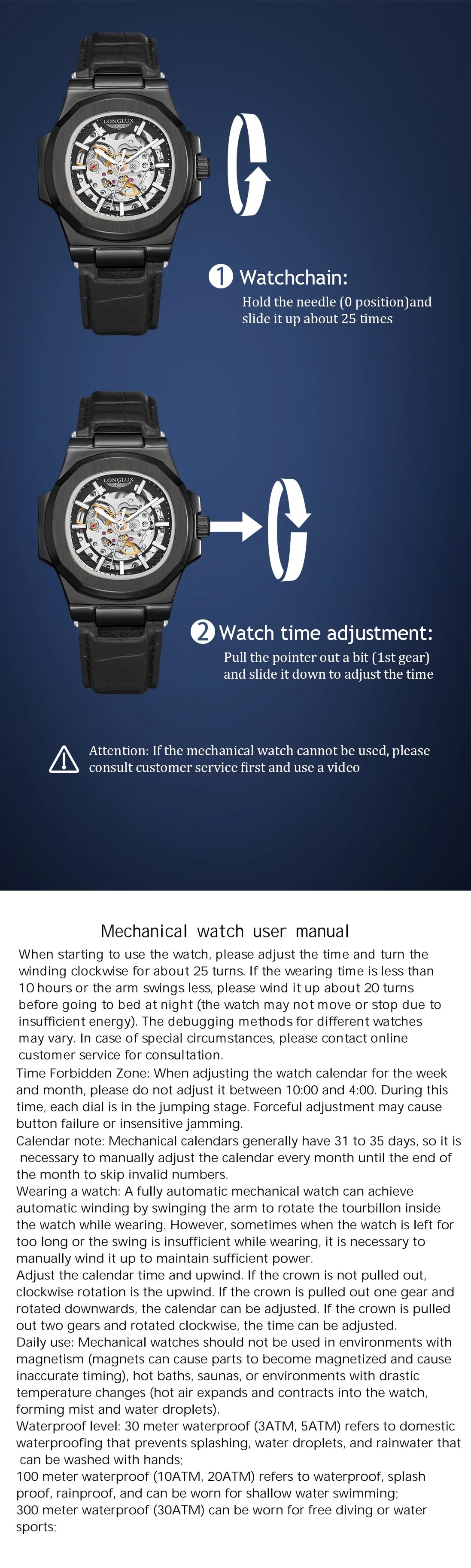 LONGLUX automatic mechanical watch outdoors simple luxury watches waterproof cheap wholesale skeleton leather mens watch gift