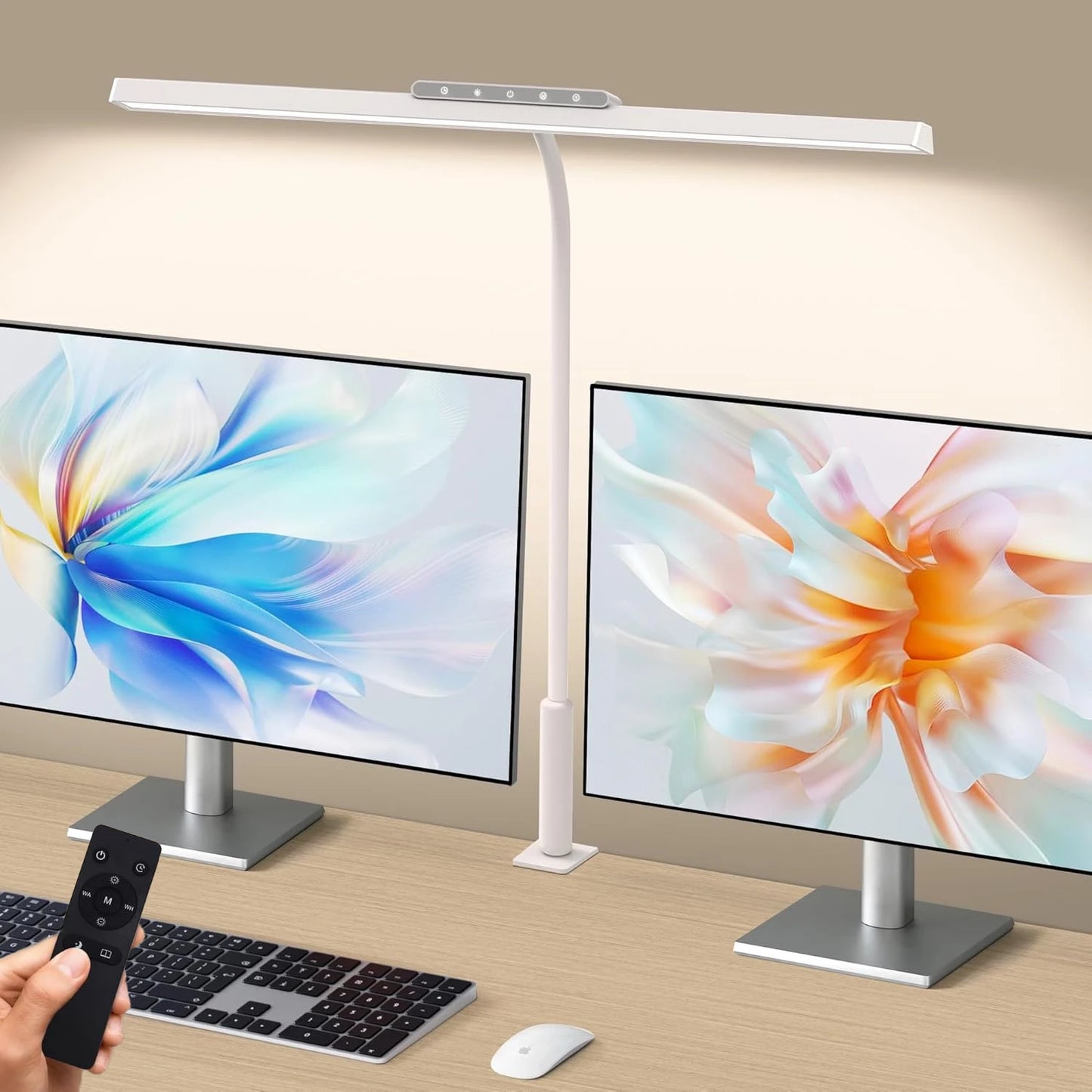 Desk Lamp, 3 Colors Stepless Dimming LED Desk Lamps for Home Office Adjustable Memory Desk Light with Touch Clamp/Remote Control