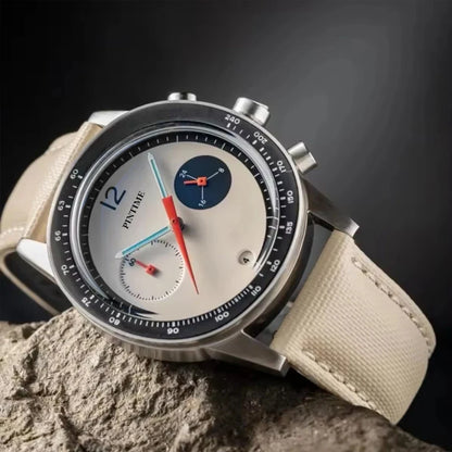 Round Sports Watch for Men Stopwatch Light Luxury Retro Leather Watch Strap Advanced Genuine Quartz Watch Waterproof Men's Watch