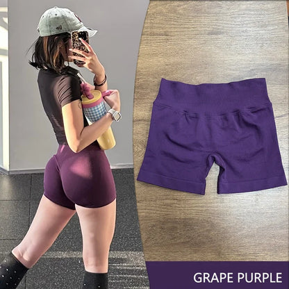 No Logo Dynamic Shorts , Women's Seamless Scrunch  Yoga High Waist Band Gym Short High Stretch Workout Biker Shorts