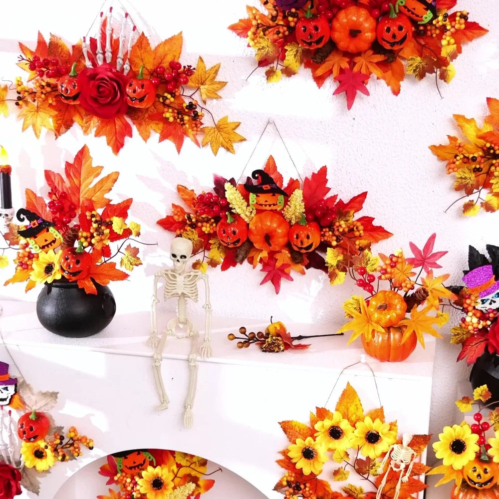 Halloween Artificial Maple Leaf Pumpkin Bonsai Ornaments Autumn Harvest Decor Thanksgiving Halloween Party DIY Decorations