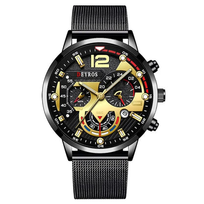 2023 Fashion Mens Business Watches Luxury Stainless Steel Mesh Belt Quartz Wrist Watch Luminous Clock Men Casual Calendar Watch
