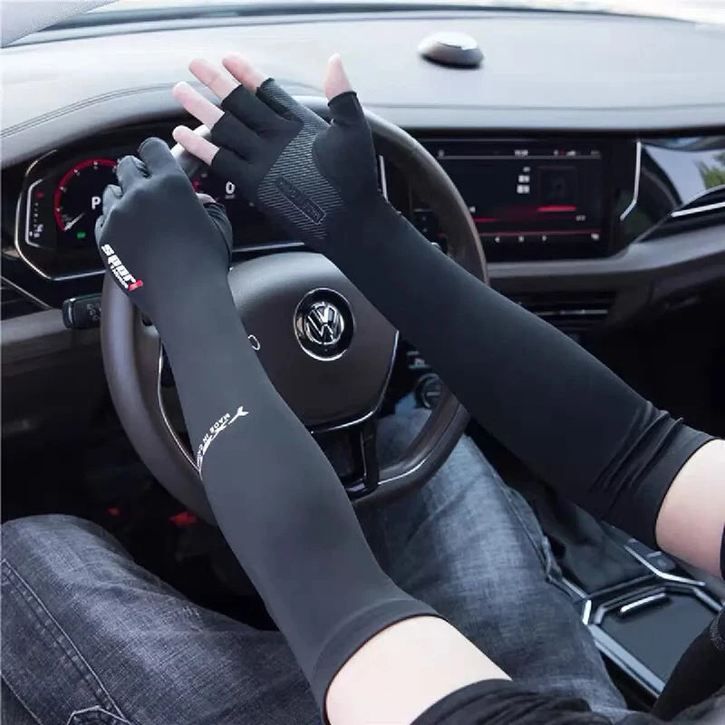 UV Solar Arm Sleeves Long Cuffs for Cycling Men Women Cool Sun Protection Motorcyclist Driving Gloves Hand Cover Summer