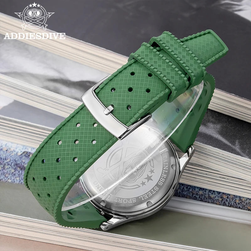 ADDIESDIVE New Men Watch 38mm VK64 Chronograph Fluororubber Luxury Domed Glass BGW9 Luminous 100m Waterproof Quartz Wristwatch