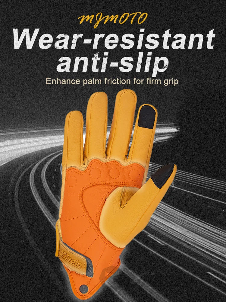 Classic Retro Leather Motorcycle Gloves Summer Wear-Resistant Anti-Slip Men Women Mountain Bike Moto Biker Bicycle Accessories