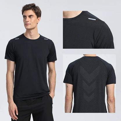 Quick Dry T-Shirt Men Running Fitness Sports Top Gym Training Shirt Breathable Jogging Casual Sportswear