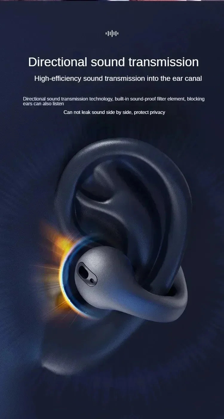 Bluetooth Earphone 5.3 Wireless Bone Conduction Headphones Clip Ear Music Noise Canceling HD Call Sports Gaming Earphone