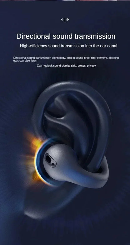 Bluetooth Earphone 5.3 Wireless Bone Conduction Headphones Clip Ear Music Noise Canceling HD Call Sports Gaming Earphone