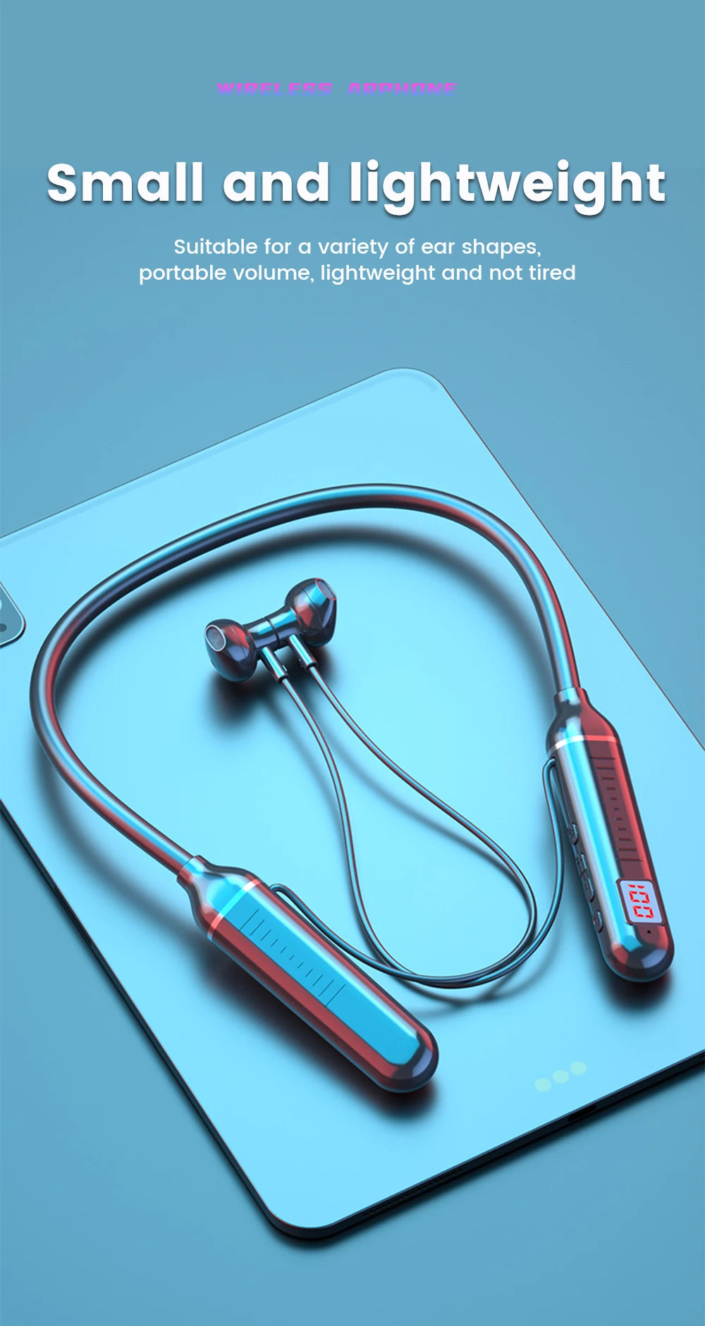K58 Wireless Earphones Bluetooth 5.3 Neckband Headphones Gaming LED Display HIFI Headset Sports TWS Earbuds With Mic TF Card