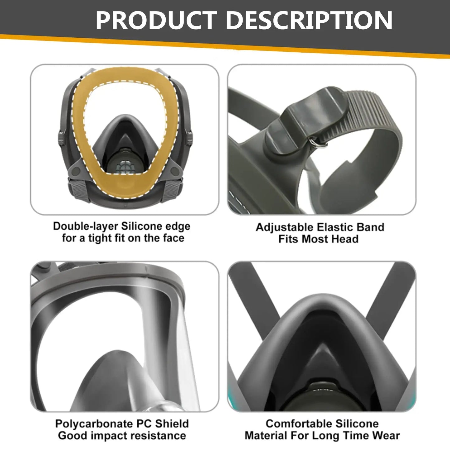 Full Face Gas Masks Survival Chemical Respirator with 40mm Filter, Full Face Respirator Gas Mask with 40mm Activated Carbon Filt