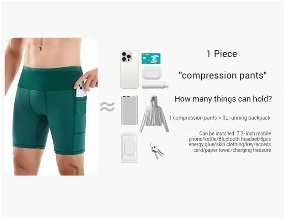 Mul-Pockets Compression Shorts 3.0 Mens Marathon Running Shorts Quick Dry Exercise Training Jogging Cycling Fitness Tight Shorts
