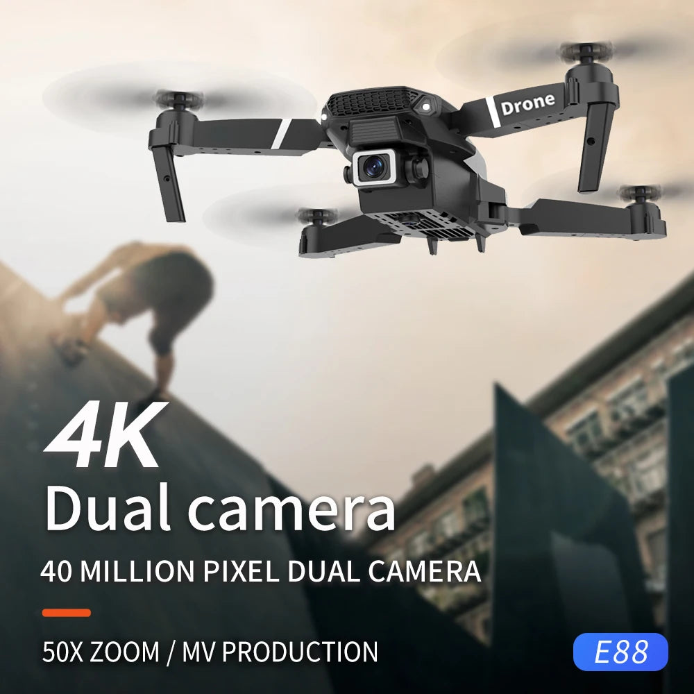 Professional Drone E88 4k wide-angle HD camera WiFi fpv height Hold Foldable RC quadcopter helicopter Camera-free children's toys