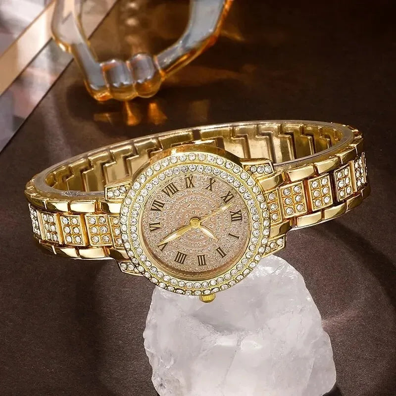 6 Pack Women's Watches Luxury Elegant Alloy Watches Women Crystal Watch Gift Quartz Watch Alloy Rhinestone Bracelet Montre