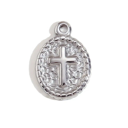 Face Sun Oval Cross Sunflower Relief Long Eyelashes Sparkling Eyes A Rose Round Pendant 316L Stainless Steel Silver Color