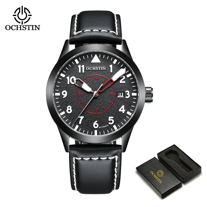 OCHSTIN Men Automatic Mechanical Movement Watch Leather Strap Nylon Male Clock Fashion Waterproof for Men Gift Wirstwatches