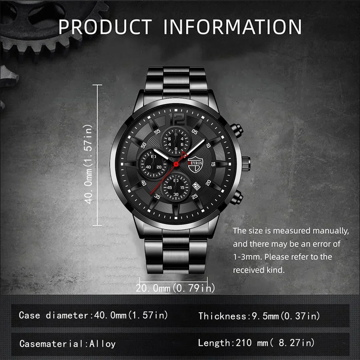 4-Piece Classic Black Men's Quartz Watch Set. Suitable for everyday wear.