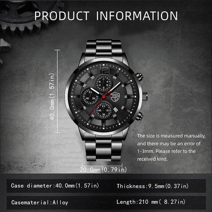 4-Piece Classic Black Men's Quartz Watch Set. Suitable for everyday wear.