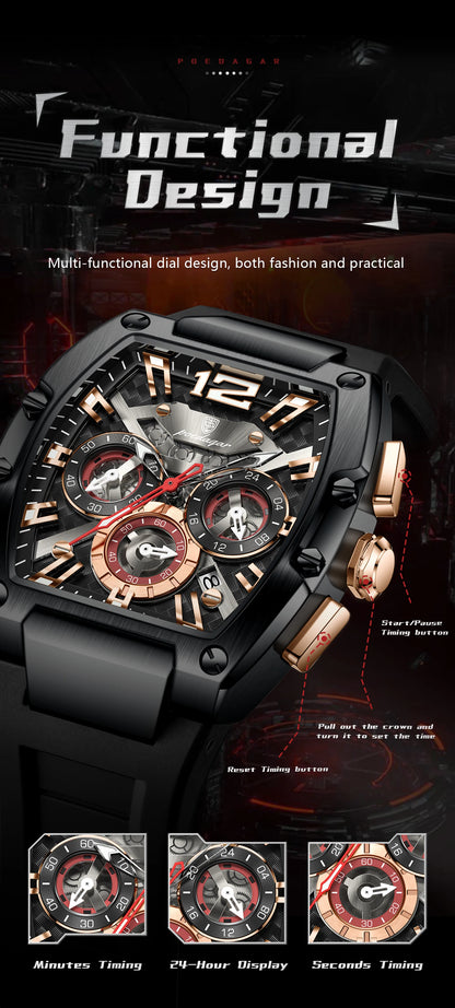 POEDAGAR Luxury Watches For Men Sport Casual Waterproof Luminous Date Man Wristwatch Chronograph Quartz Silicone Men Watch Reloj
