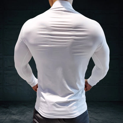 Autumn New Sports Shirt Men High Neck Compression Shirt Long Sleeved Training Top High Stretch Undershirt
