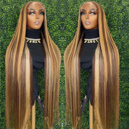 Finros Highlight Wig 13x6 Hd Lace Frontal Wig Straight Blonde Lace Front Wigs Human Hair 100% Honey  Brown Colored Wig For Women