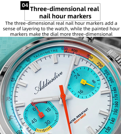 ADDIESDIVE New Men Watch 38mm VK64 Chronograph Fluororubber Luxury Domed Glass BGW9 Luminous 100m Waterproof Quartz Wristwatch