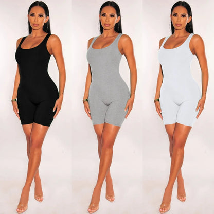 Women knitting solid sleeveless Bodycon romper playsuit ladies Skinny jumpsuit