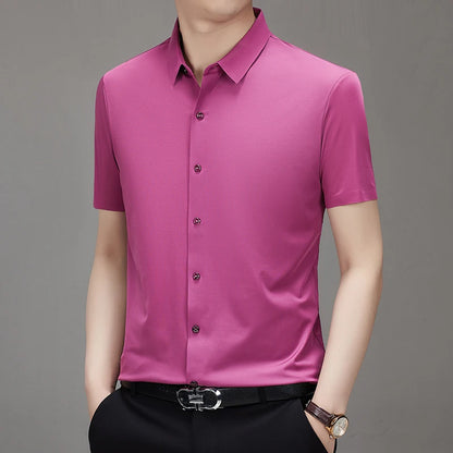 Men's Ultra Stretch Short Sleeve T-Shirt Business Casual Breathable Stretchable Abrasion-Resistant Solid Color Short Sleeve Shirt