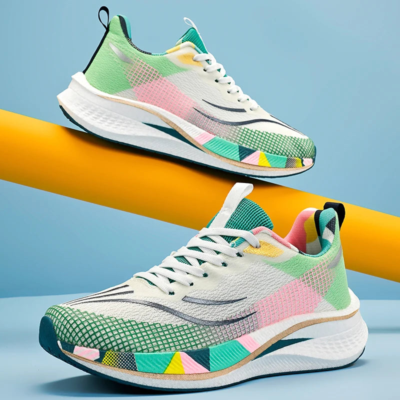 Unisex Running Shoes 2025 Autumn Breathable Mesh Sports Shoes Comfortable Lace-up Flat Sneakers for Men Women
