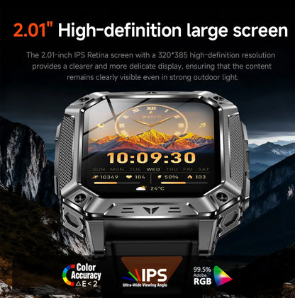 Robust military smart watch 1400Mah battery fitness tracking 10ATM waterproof tactical sports flashlight men's phone watch