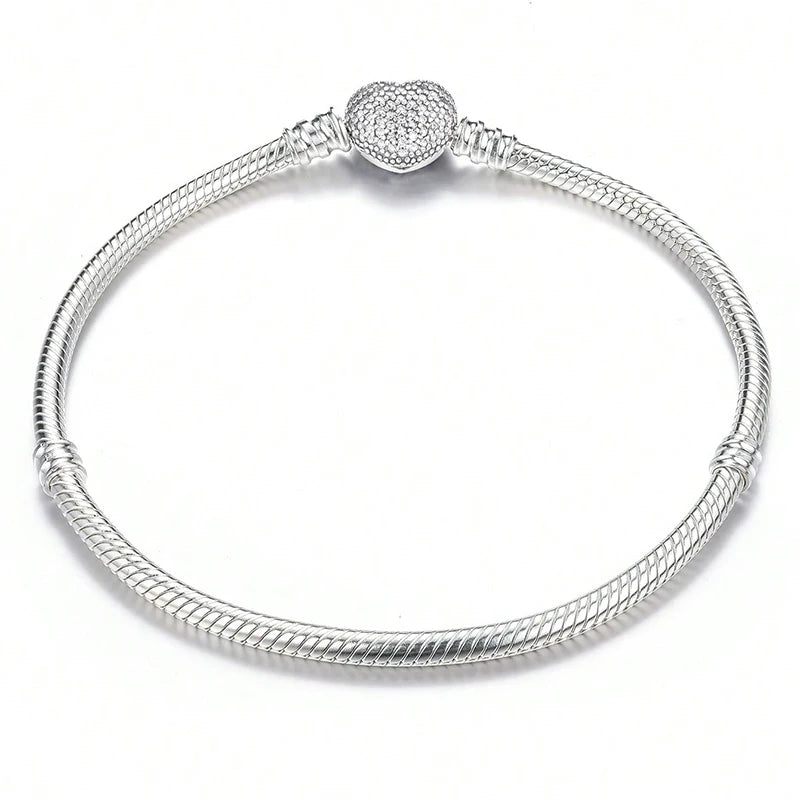 925 Sterling Silver Zircon Sweet Love Heart Bracelet DIY Bead Making Fit Original Pan Bracelets Fine Jewelry Gift
