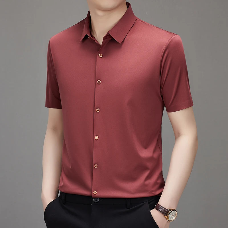 Men's Ultra Stretch Short Sleeve T-Shirt Business Casual Breathable Stretchable Abrasion-Resistant Solid Color Short Sleeve Shirt