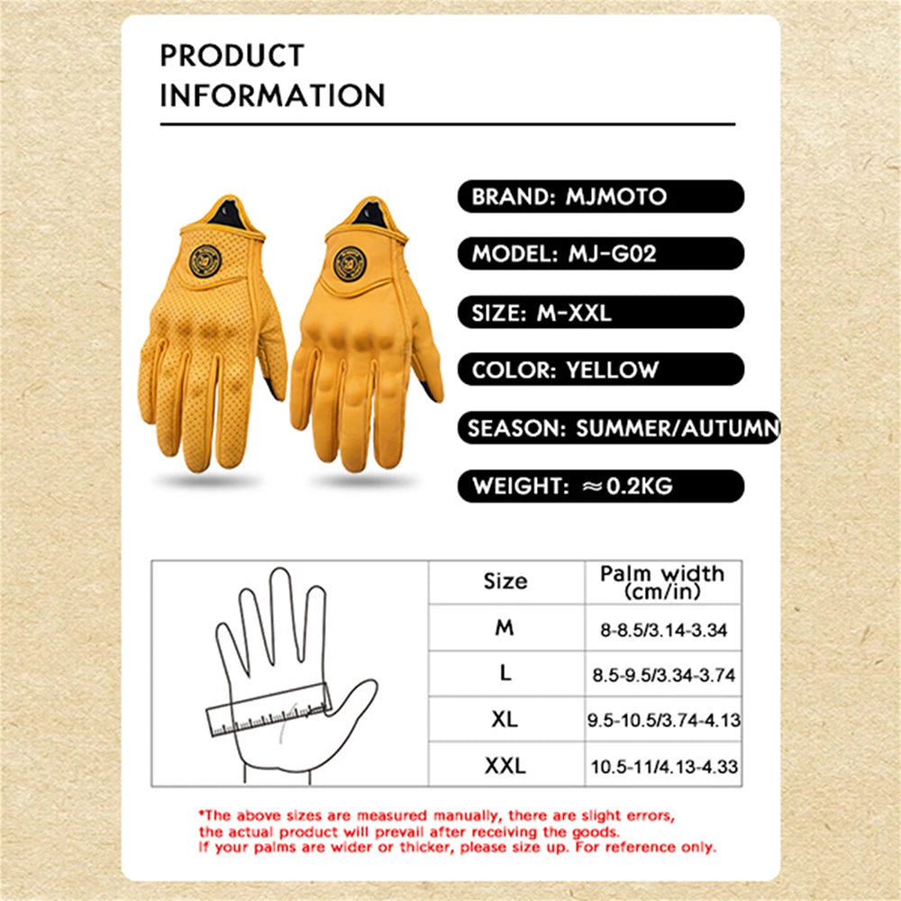 Classic Retro Leather Motorcycle Gloves Summer Wear-Resistant Anti-Slip Men Women Mountain Bike Moto Biker Bicycle Accessories