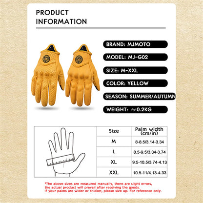 Classic Retro Leather Motorcycle Gloves Summer Wear-Resistant Anti-Slip Men Women Mountain Bike Moto Biker Bicycle Accessories
