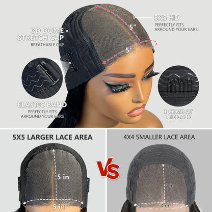 Glueless Wigs Human Hair Pre Plucked Pre Cut P1b/30 Straight Bob Wig Human Hair 5x5 Hd Lace Closure Wigs With Natural Hairline