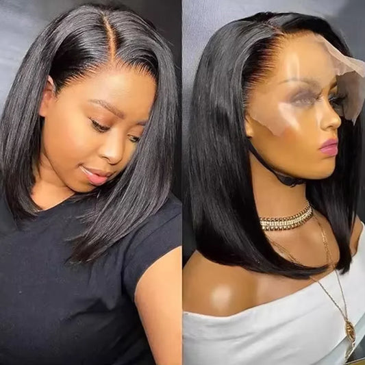 BOB Lace Front Wig Human Hair Straight 180% Full Density 13x4 HD Transparent Lace Frontal Wigs bob hair lace front wig For Women