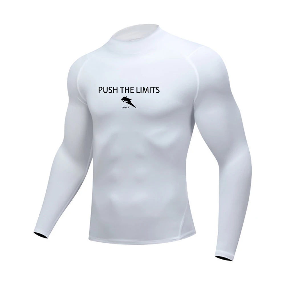 Autumn New Sports Shirt Men High Neck Compression Shirt Long Sleeved Training Top High Stretch Undershirt