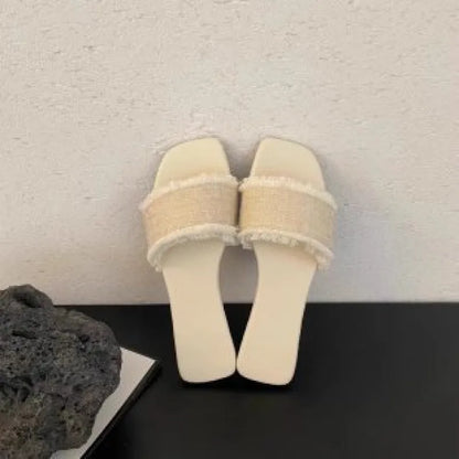 Women's Slippers Solid Color Open-toe Set Foot Vacation Beach Flat Sandals Casual Flip Flops Summer Indoor Women Slides Shoes