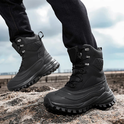 Men's Winter High-Top Snow Boots with Fleece Lining Thickened Waterproof Non-Slip Warm and Cold-Resistant Cotton Hiking Shoes