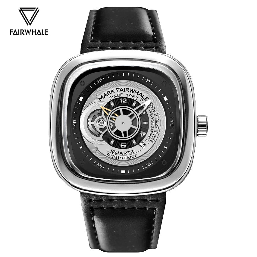 Mark Fairwhale Fashion Watch For Men Casual Leather Strap Quartz Watch Sports Waterproof Square Wristwatch Man 2025 Hot Sale