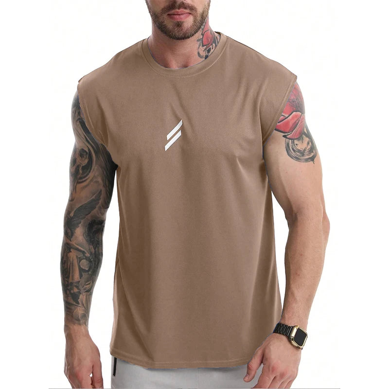 Men's sleeveless sports t-shirt, quick-drying, breathable, hollow, for training, summer