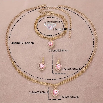 6pcs Women's Watch Rhinestone Heart Pointer Quartz Watch Cute Bracelet Wrist Watch &amp; Jewelry Set, Gift For Her