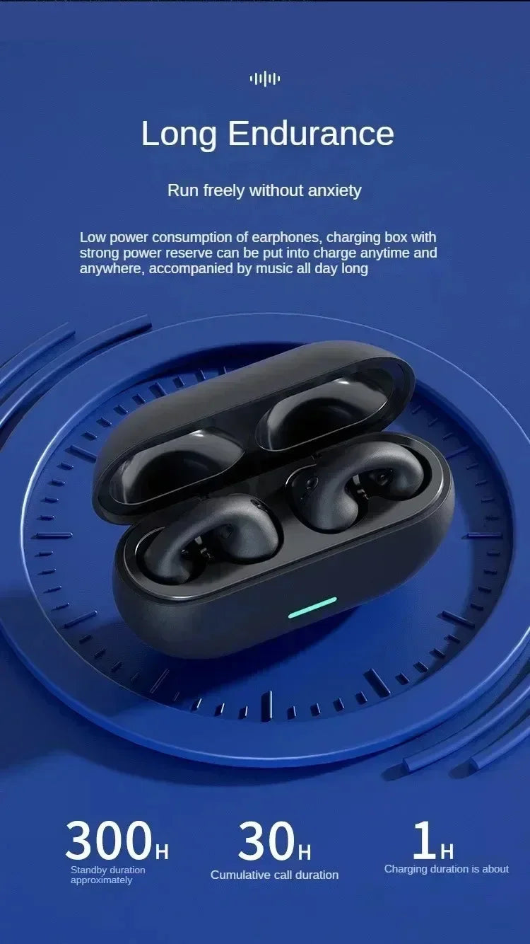 Bluetooth Earphone 5.3 Wireless Bone Conduction Headphones Clip Ear Music Noise Canceling HD Call Sports Gaming Earphone