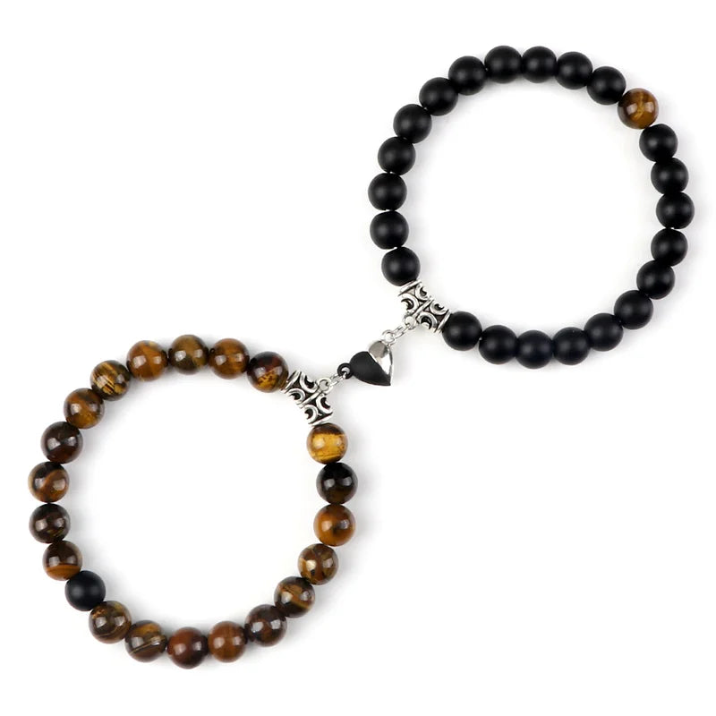 Hot Sale 2Pcs/Set Beads Bracelet For Lovers Natural Stone Distance Heart Magnet Couple Bracelets Friendship Fashion Jewelry Gift
