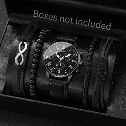 4/5PCS Fashion Men's Watches Man Business Quartz Wristwatch Vintage Leather Bracelets Set Reloj Hombre（Without Box）