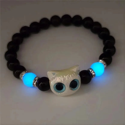 Matching bracelets for couples, women, men, luminous, cute cat friendship bracelet, black and white cat head bracelets, glow in the dark gift.